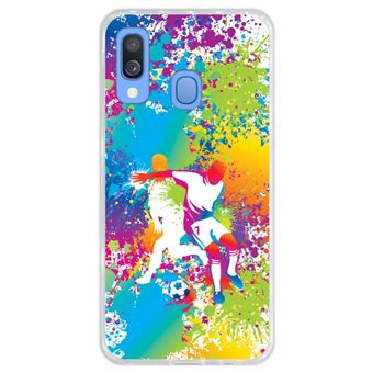 Capa Hapdey Para Samsung Galaxy A40 2019 Design Jogadores de Futebol Abstratos Multicoloridos Capa de Silicone Flexível Em TPU - Transparente