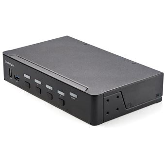 Chaveador Kvm StarTech.com Comutador KVM HDMI de 4 portas - 4K 60Hz Ultra HD HDR de monitor único - Comutador KVM HDMI 2.0 de computador de secretária com concentrador USB 3.0 de 2 portas (5Gbps) e 4x HID USB 2.0, Áudio - Comutação de tecla de atalho - TA - 1