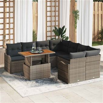 Conjunto de Sofá de Jardim com Almofada vidaXL | Manual 7 Peças | Cinzento - 1