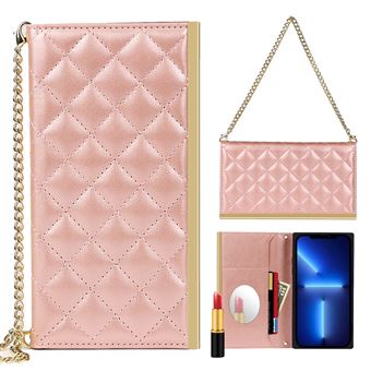 Capa PU + TPU Textura de grade com Suporte de Dourado Rosa para iPhone 13 mini 5.4'' - 1