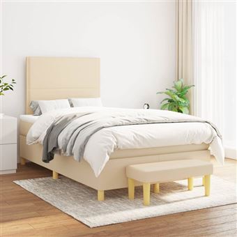 Cama com Molas e Colchão vidaXL | 120x200 cm | tecido cor creme - 1