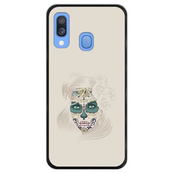 Capa Silicone Hapdey Para Samsung Galaxy A40 2019 Design Dia dos Mortos Senhora Caveira de Açúcar Flexível Em TPU - Preto