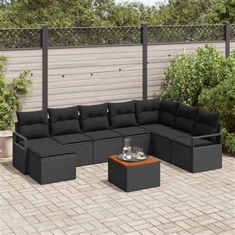 Conjunto de Sofá de Jardim vidaXL | 9 Peças | Preto - 1