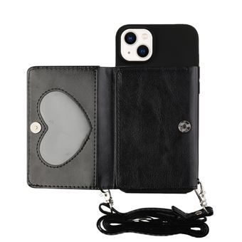 Capa PU + TPU anti-riscos com suporte e alça de ombro Magunivers para iPhone 14 - preto - 1