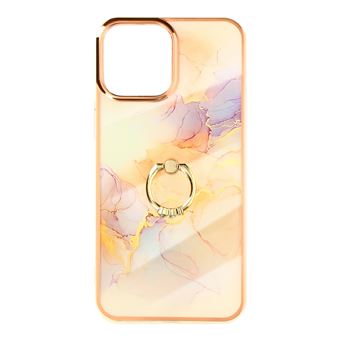Capa Avizar para Iphone 13 Pro Bi-Material Padrão Mármore Anel de Suporte - Rose Gold - 1