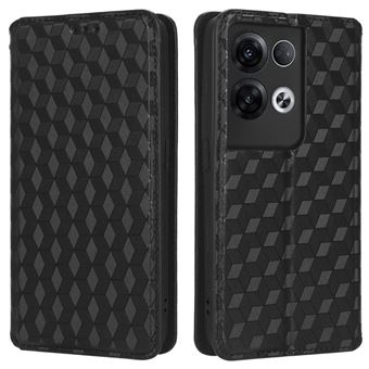 Capa PU padrão de losango, magnético auto-absorvido com apoio Magunivers para Oppo Reno8 Pro + 5G (Global Version)/Reno8 Pro 5G (Global Version) - preto - 1