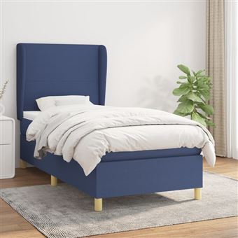 Cama com molas e colchão vidaXL | 90x190 cm | tecido azul - 1