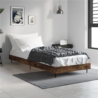 vidaXL Estrutura cama 75x190 cm derivados de madeira carvalho fumado - 1