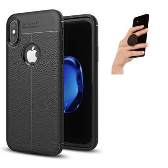 Capa PhoneShield Rugged Leather Anti-Choque + Popsocket Multifunção para iPhone X - Preto