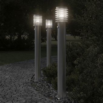 Candeeiro de chão para exterior com sensor vidaXL | 3 peças | 110 cm | aço inoxidável prateado - 1