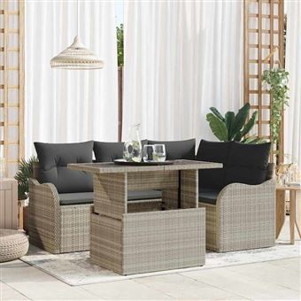 Conjunto de Sofá de Jardim com Almofada vidaXL | 5 Peças | Cinzento-claro - 1