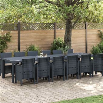 Conjunto de Jantar para Jardim vidaXL | 13 Peças | Antracite Rattan Polt - 1