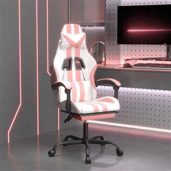 Cadeira gaming vidaXL com apoio para pés couro artificial branco e rosa - 1