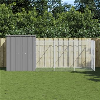 Casota para cães com Parque vidaXL | 165x455x181 cm | Aço Galvanizado cinza-claro - 1