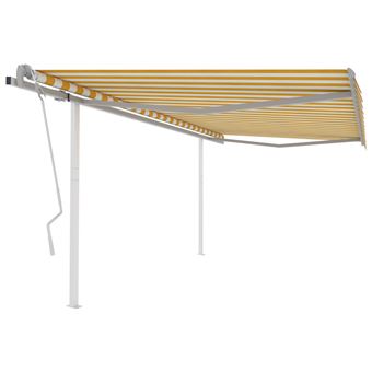 Toldo Retrátil Manual vidaXL com postes 4,5x3,5 m amarelo e branco - 1
