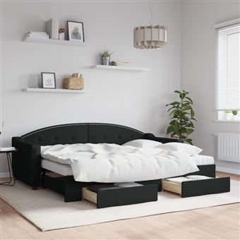 Sofá-cama com Gavetão e Gavetas vidaXL | 80x200 cm | tecido preto - 1