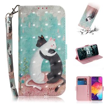 Capa PU Magunivers padrão de impressão impressão impressão spot spot decor dois gatos para Samsung Galaxy A50
