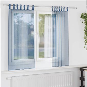 Cortinas de voile com laços vidaXL | 2 Peças | azul real 140x140 cm - 1