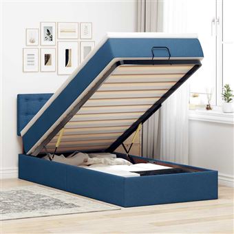 Estrutura de cama otomana com colchão vidaXL | tecido azul 90x190cm - 1
