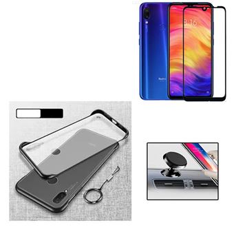 Kit Película de Vidro 5D Full Cover e Capa Naked Bumper com Suporte Magnético Carro Phonecare para Xiaomi Redmi Note 7 - Preto / Transparente - 1