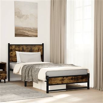 Estrutura de cama sem colchão vidaXL | 75x190 cm | metal carvalho fumado - 1
