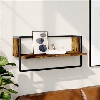 Prateleira de parede com barra vidaXL | 65x25x30 cm | carvalho fumado - 1