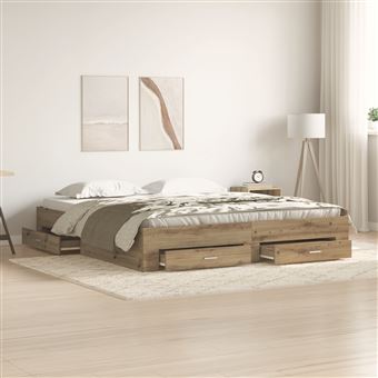Cama com Gavetas vidaXL | Carvalho Artesanal | 180x200 cm | Madeira Engenharia - 1