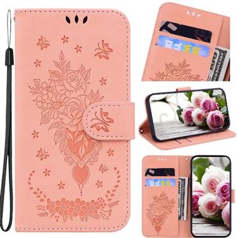 Capa Flip GANGXUN para Infinix Smart 9 | Pele PU | Estampado de Rosas em Relevo | Compartimentos para Cartões | Rosa - 1