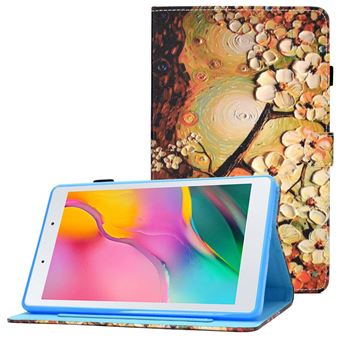 Capa PU padrão de linha de costura com suporte e suporte de cartão Magunivers para Samsung Galaxy Tab A 8.0 (2019) SM-T290 (Wi-Fi)/SM-T295 (LTE) - Flor de ameixa - 1