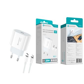 Carregador NOVOTECK C-017L | GaN USB-C PD 20W Cabo Usb-C to Lightning - 1