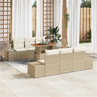 Conjunto de Sofá de Jardim vidaXL | 7 Peças | Bege Rattan Sintético - 1