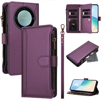 Capa FOXDOCK para Honor X9A 5G/Magic 5 Lite | Pele Premium | 9 Compartimentos para Cartões | Alça de Pulso Amovível - Roxo - 1