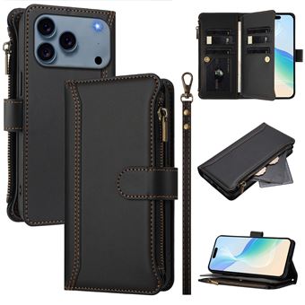 Capa FOXDOCK para iPhone 17 Pro Max | Pele Premium | 9 Compartimentos para Cartões | Alça de Pulso Amovível - Preto - 1
