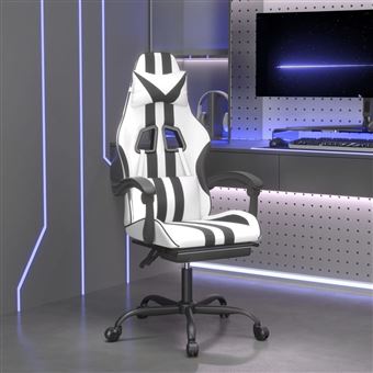 Cadeira de gaming vidaXL com apoio de pés | couro artificial preto e branco - 1