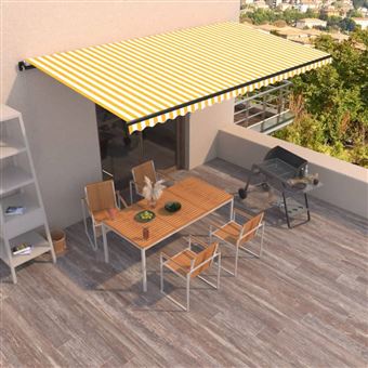 Toldo retrátil manual vidaXL | 600x350 cm | amarelo e branco - 1