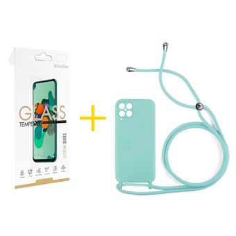 Pack skyhe 1 x Película de Vidro Temperado 2.5D + Capa para Samsung Galaxy A12 4G Gel Rope - Verde Água - 1