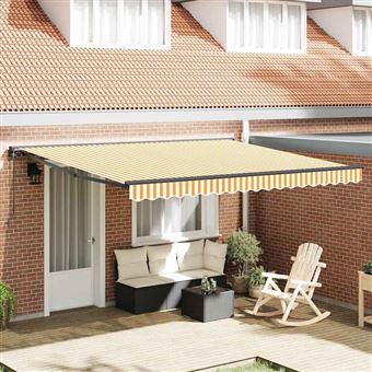 Toldo Retrátil vidaXL | 400x300 cm | Tecido | Amarelo e Branco - 1