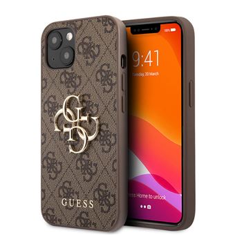 Capa Guess para iPhone 13 | Bi-material | Padrão 4G com Logotipo Guess - Castanho - 1