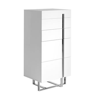 Chiffonier Angel Cerda 7018 com Cinco Gavetas | MDF Lacado Branco Brilhante | 120 x 60 x 45 cm - 1