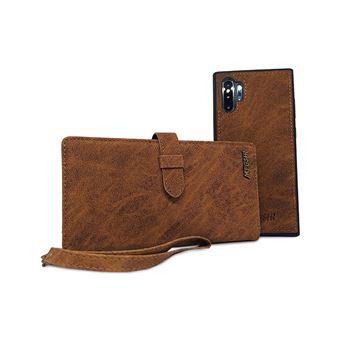Carteira com Capa Magnética Megsh para Note 10 Plus | Divisórias para Cartões e Notas - Castanho - 1