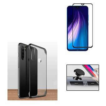 Kit Película de Vidro 5D Full Cover e Capa Naked Bumper com Suporte Magnético Carro Phonecare para Xiaomi Redmi Note 8 - Preto / Transparente - 1