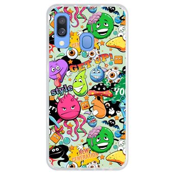 Capa Hapdey Para Samsung Galaxy A40 2019 Design Abstrato Textura Graffiti com Personagens Animados Capa de Silicone Flexível Em TPU - Transparente