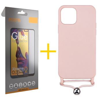 Pack 1 x Película de Vidro Temperado Full + Capa Accetel Apple iPhone 11 Gel Rope - Rosa Pastel - 1