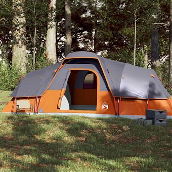 Tenda familiar cúpula vidaXL para 11 pessoas | impermeável | cinza/laranja - 1