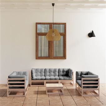 Conjunto lounge de jardim com almofadões vidaXL | 8 peças | pinho maciço - 1