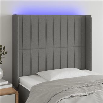 Cabeceira de cama vidaXL com LED tecido 103x16x118/128 cm cinza-escuro - 1