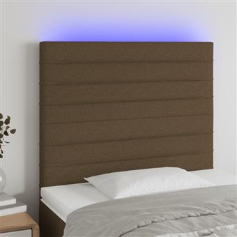 Cabeceira de cama vidaXL com luzes LED tecido 100x5x118/128cm castanho - 1