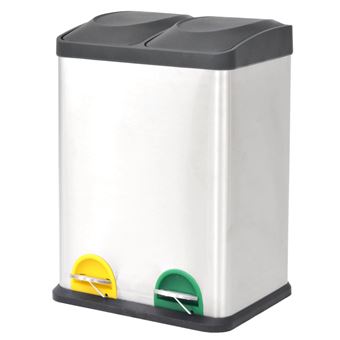 Caixote de Lixo vidaXL para reciclagem com pedais | 36L | aço inoxidável - 1