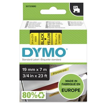 Etiquetadora DYMO D1 -Standard Etiquetas - Preto no amarelo - 19mm x 7m - 1