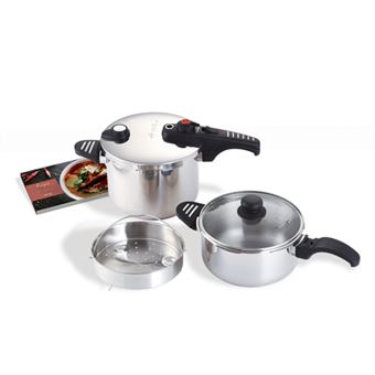 Conjunto de Panelas de Pressão G-SOLA | 4 L e 6 L | Aço Inoxidável 18/10 | Tripla Segurança | Cozimento Rápido e Super Rápido | Compatível com Todos Os Tipos de Fogões | Inclui Tampa - 1